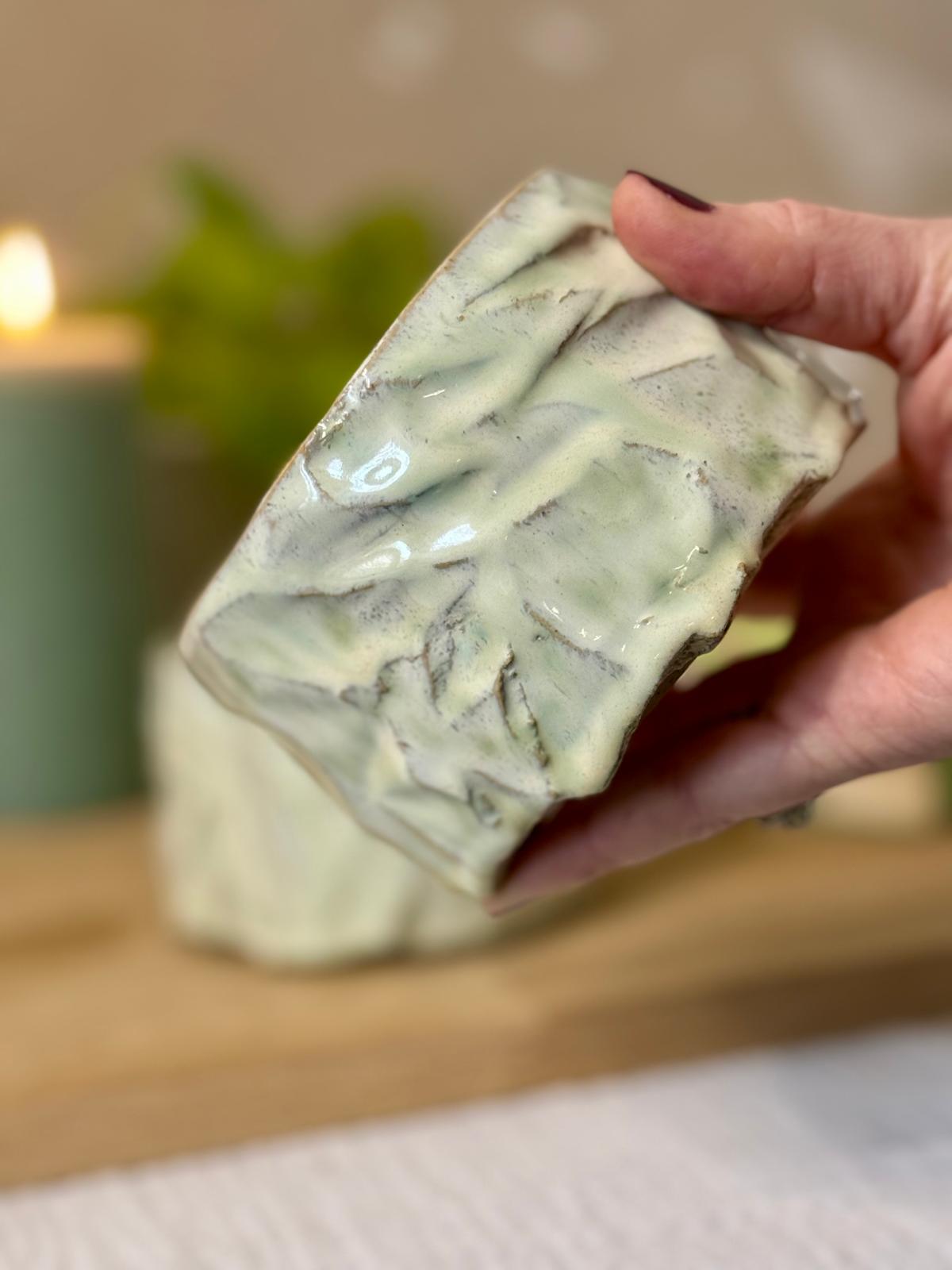 Bol Inspiration Chawan en grès & kurinuki Vert de Brume