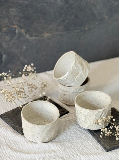 Bol Inspiration Chawan  en grès & kurinuki Blanc Moucheté