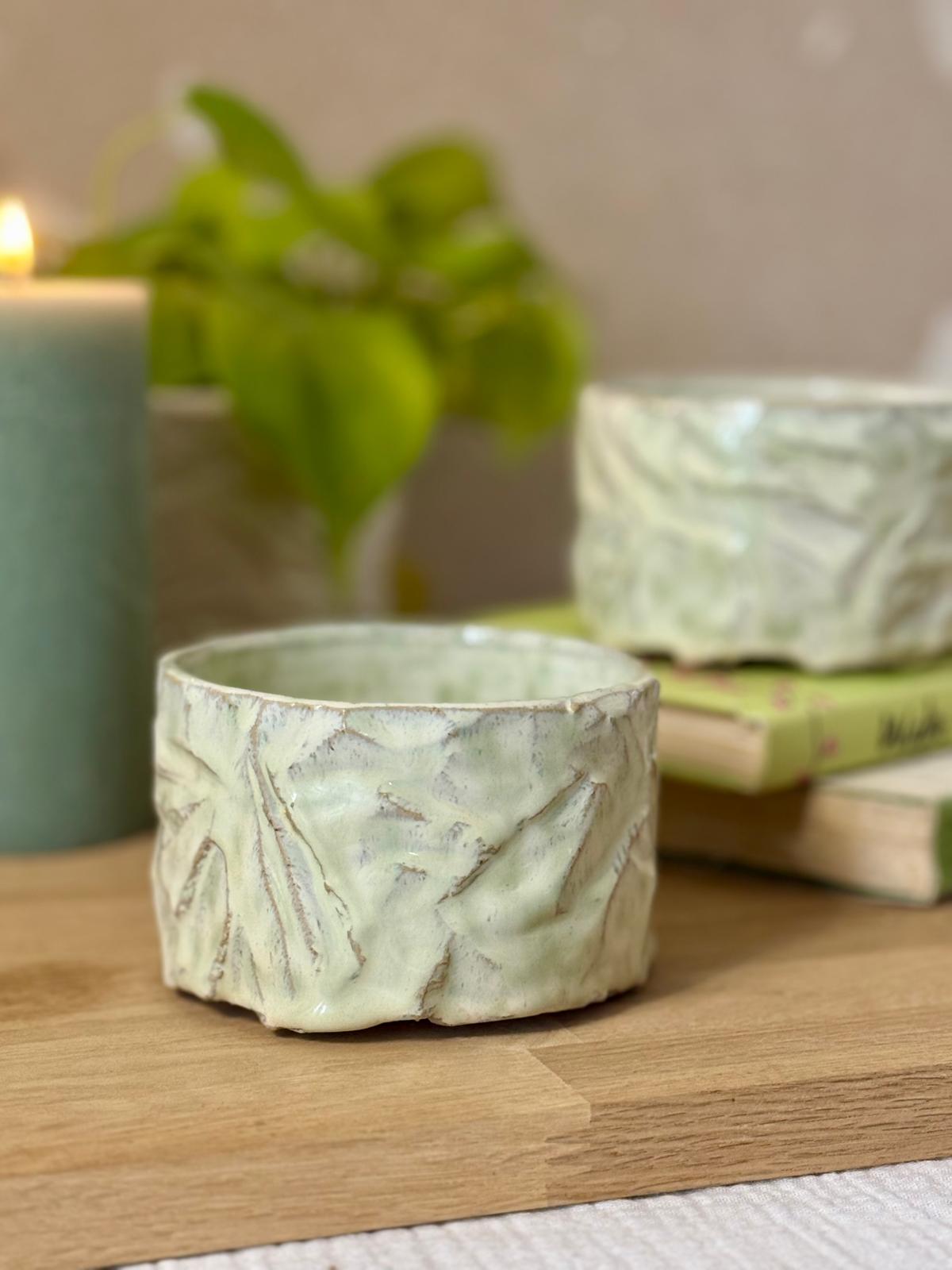 Bol Inspiration Chawan en grès & kurinuki Vert de Brume