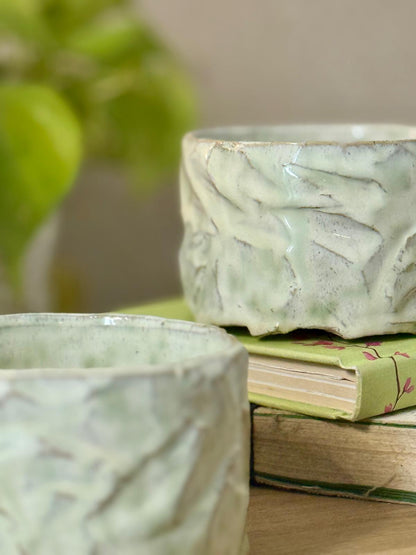 Bol Inspiration Chawan en grès & kurinuki Vert de Brume
