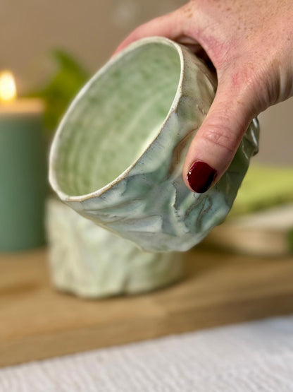 Bol Inspiration Chawan en grès & kurinuki Vert de Brume
