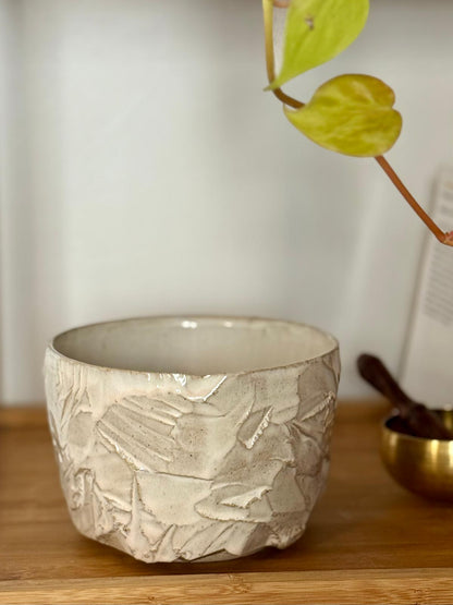 Pot grès & kurinuki rose poudré - taille S (ouverture large)