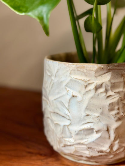 Cache-pot grès & kurinuki rose poudré - taille S