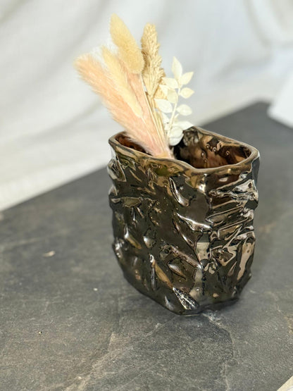 Vase Kurinuki Metallique Elancé Brut - Pièce Unique en grès