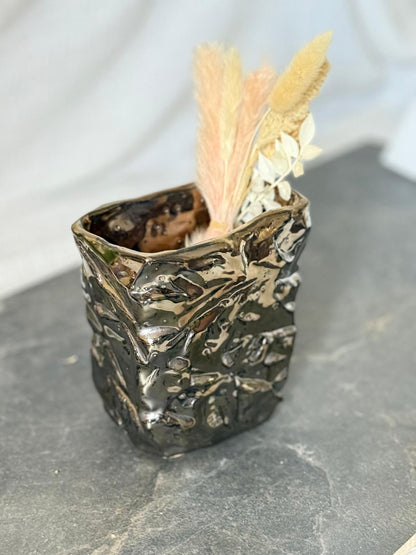 Vase Kurinuki Metallique Elancé Brut - Pièce Unique en grès