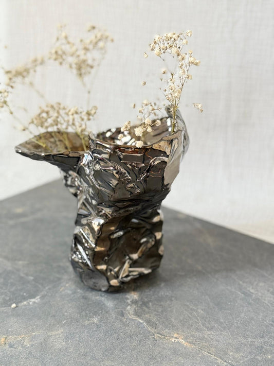 Vase Kurinuki Métallique Miroir Organique N°1 - Pièce Unique