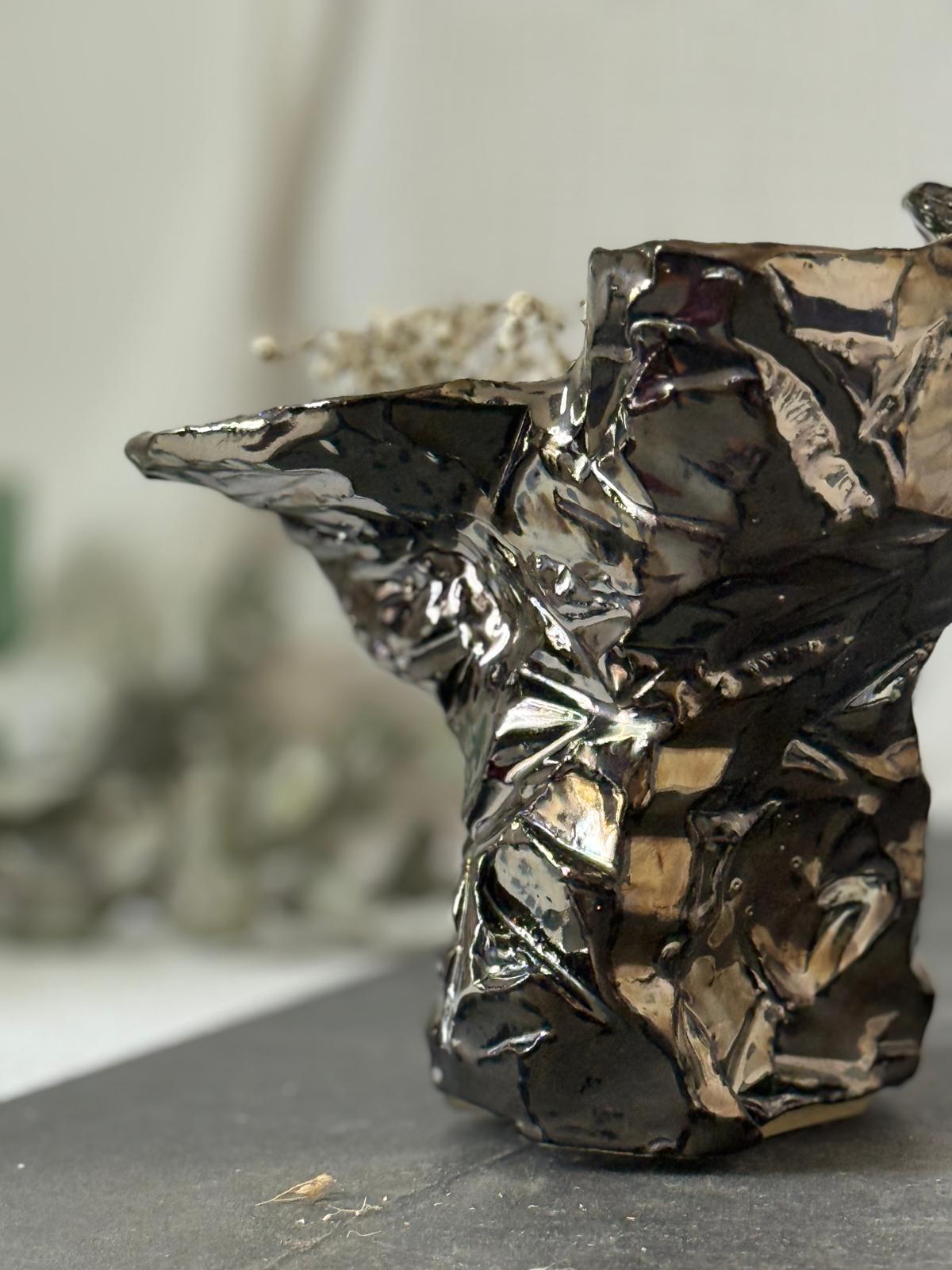 Vase Kurinuki Métallique Miroir Organique N°1 - Pièce Unique