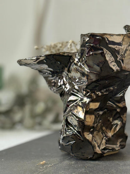 Vase Kurinuki Métallique Miroir Organique N°1 - Pièce Unique