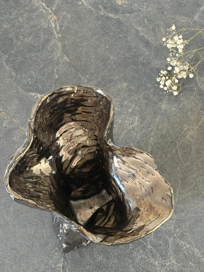 Vase Kurinuki Métallique Miroir Organique N°1 - Pièce Unique